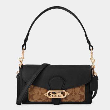 Coach Beige/Black Signature Canvas Jade Shoulder Bag