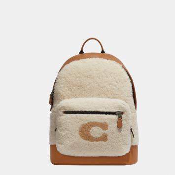 Coach White/Brown - Leather & Shearling - Backpack