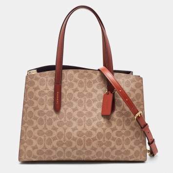 Coach Beige/Brown Signature Coated Canvas and Leather City Zip Tote