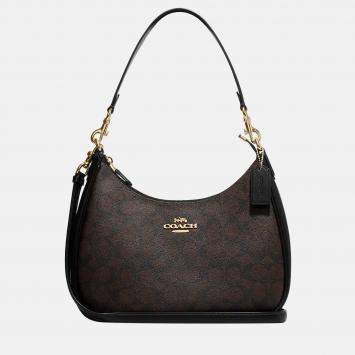 Coach Brown & Black - Signature Coated Canvas and Leather - Hobo Shoulder Bag