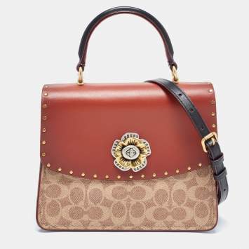 Coach Beige/Brown Signature Coated Canvas and Leather Parker Top Handle Bag