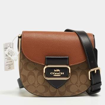 Coach Multicolor Signature Coated Canvas and Leather Georgie Saddle Bag