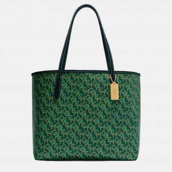 Coach Green Multicolor Signature Coated Canvas & Leather Tote Bag