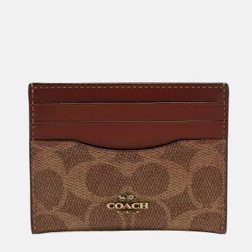 مملوكة مسبقًا Coach Beige/Brown Signature Coated Canvas and Leather Card Holder
