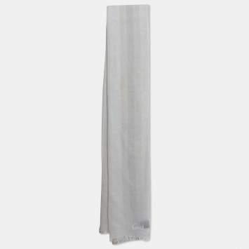 Coach White Striped Cotton Blend Scarf