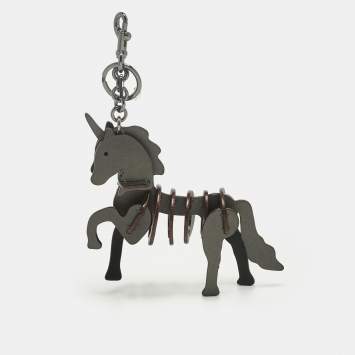 Pre Owned Coach Grey Leather Medium Uni Puzzle Bag Charm