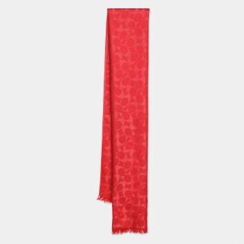 Pre Owned Coach Red Signature Print Wool Blend Scarf 