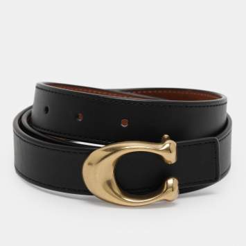 مملوكة مسبقًا Coach Black Leather Signature Buckle Belt 95CM
