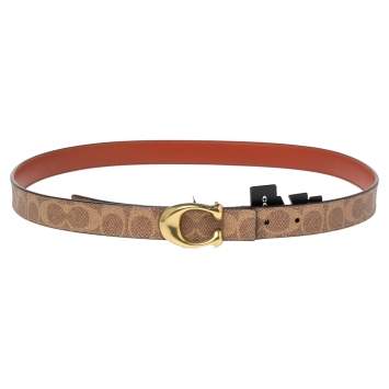 Coach Brown Signature Coated Canvas Logo Buckle Belt L
