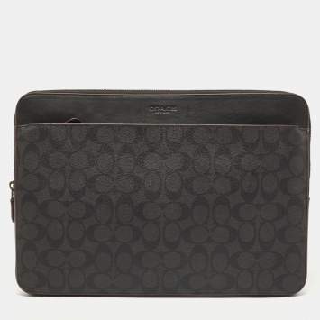 Coach Black Signature Coated Canvas and Leather Laptop Sleeve