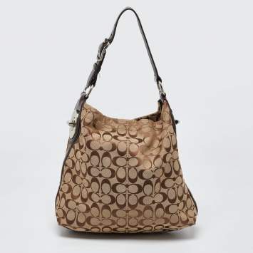 Coach Beige/Brown Signature Canvas and Leather Hobo