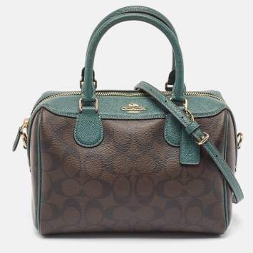 Coach Green/Brown Signature Coated Canvas and Leather Mini Bennett Satchel