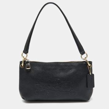 Pre Owned Coach Black Leather Embossed Horse and Carriage Bag