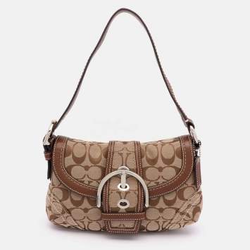 Pre Owned Coach Beige/Brown Signature Canvas Soho Vintage Flap Shoulder Bag