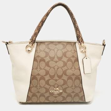 Pre Owned Coach Beige Coated Canvas Leather Satchel