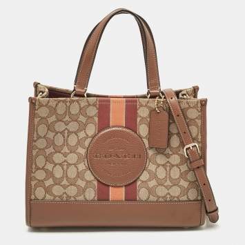Coach Brown/Beige Signature Jacquard Canvas Dempsey 30 Carryall Tote