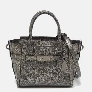 Coach Metallic Grey Leather Swagger 20 Crossbody Bag