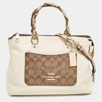 Coach White Leather and Python Embossed Emma Satchel