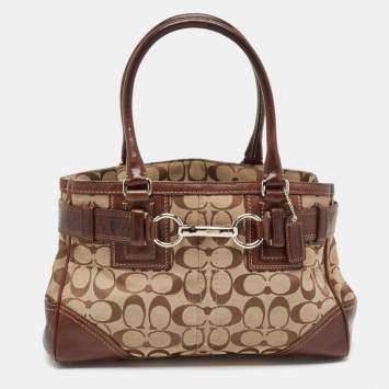 Coach Beige/Brown Signature Canvas and Leather Satchel