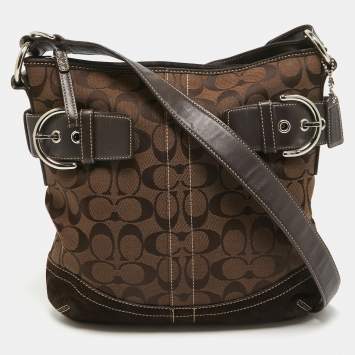 Coach Dark Brown Signature Canvas and Suede Crossbody Bag