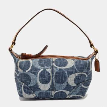 Coach Blue/Brown Signature Denim and Leather Baguette Bag