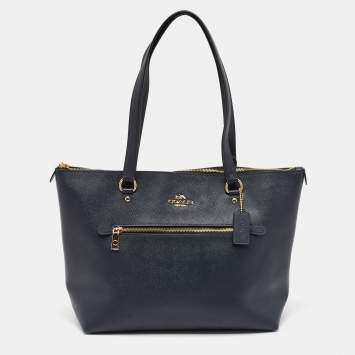 Pre Owned Coach Navy Blue Leather Gallery Tote