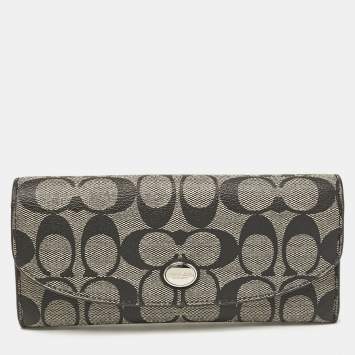 Coach Black Signature Coated Canvas Peyton Continental Wallet
