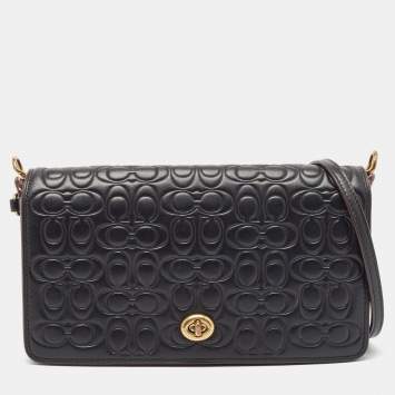 Coach Black Monogram Leather Dinky Crossbody Bag