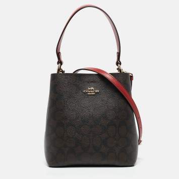 Coach Red/Brown Signature Coated Canvas and Leather Small Town Bucket Bag