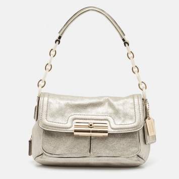 Coach Silver Leather Kristin Flap Shoulder Bag