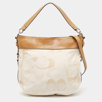 Coach Brown/Beige Op Art Signature Fabric and Leather Zoe Hobo