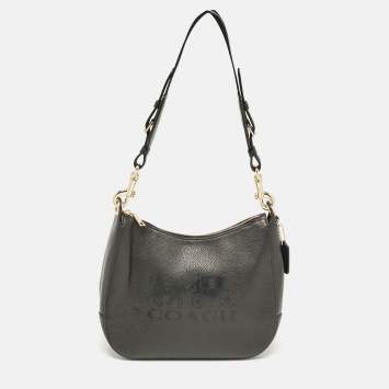 Coach Black Leather Embossed Horse and Carriage Hobo