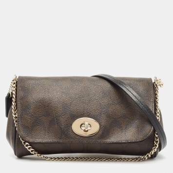 Coach Brown Signature Coated Canvas and Leather Mini Ruby Crossbody Bag