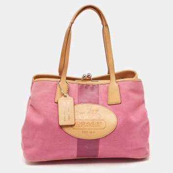 Coach Pink/Beige Canvas and Leather Hamptons Archive 10th Anniversary Tote