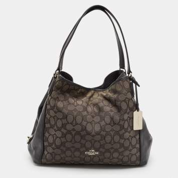 Coach Black Signature Canvas and Leather Edie 31 Satchel