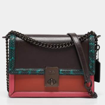 Coach Multicolor Leather and Snakeskin Hutton Shoulder Bag
