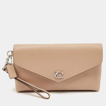 Coach Beige Leather Wyn Wristlet Pouch