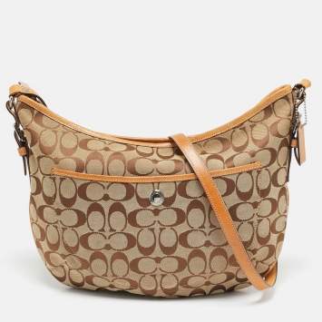 Coach Beige Signature Canvas and Leather Front Pocket Crossbody Bag