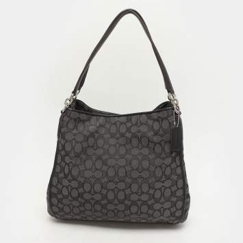 Coach Dark Grey/Black Signature Canvas and Leather Edie Hobo