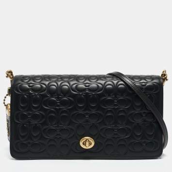 Coach Black Signature Embossed Leather Dinky Crossbody Bag