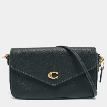 Coach Dark Green Leather Wyn Crossgrain Flap Crossbody Bag