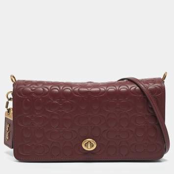 Coach Burgundy Signature Embossed Leather Dinky Crossbody Bag