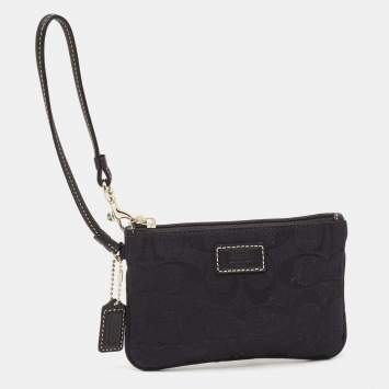 Coach Black Signature Canvas and Leather Wristlet Clutch