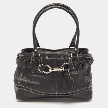 Coach Black Leather Hamptons Braided Tote