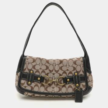 Coach Beige/Black Canvas and Leather Baguette Shoulder Bag