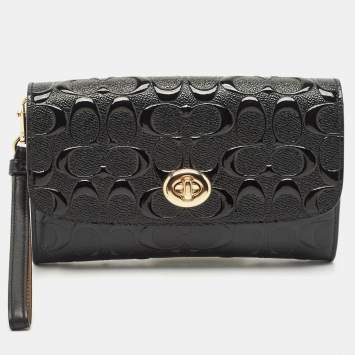 Coach Black Signature Embossed Patent Leather Chain Crossbody Bag