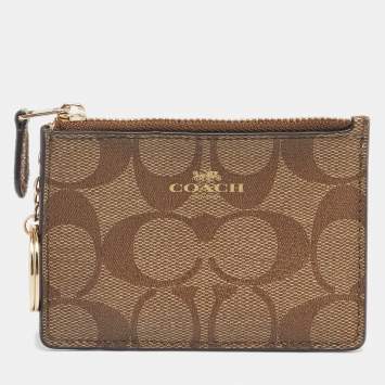 Coach Beige Signature Coated Canvas Mini Skinny Card Case