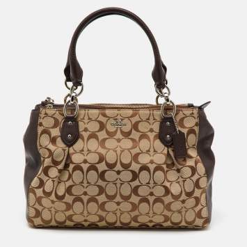 Coach Beige/Brown Signature Canvas and Leather Carryall Satchel
