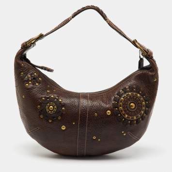 Coach Dark Brown Leather Studded Embellished Hobo