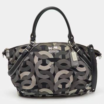 Coach Grey/Black Op Art Canvas and Leather Madison Satchel
